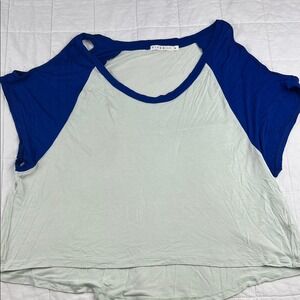 Piper Project Women's Blue White Raglan Cutout Sleeve Tunic Top Size M